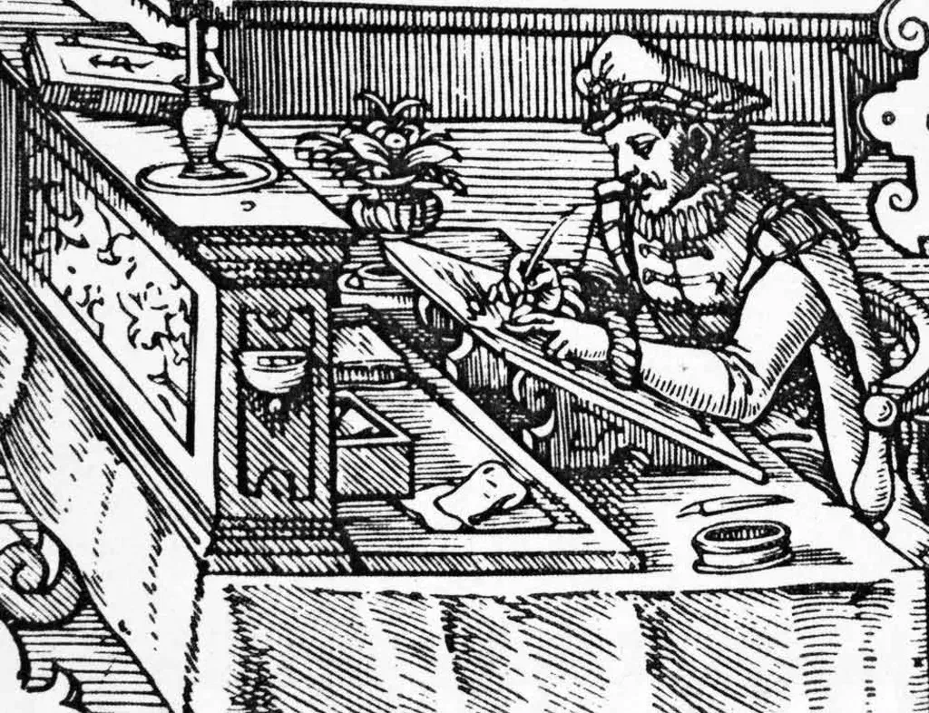16th-century woodcut of a bookkeeper at his ledger