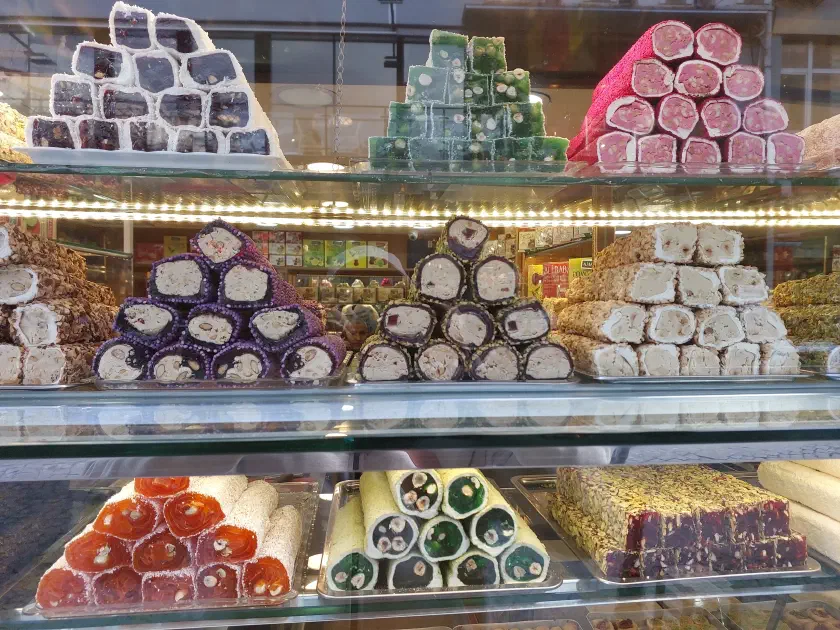 Turkish delight, stacked like masonry