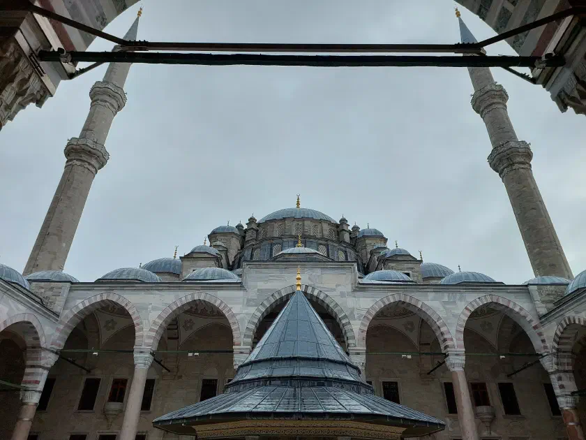The courtyard, minarets standing guard